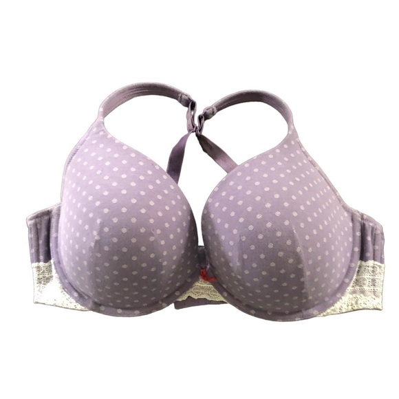 Cacique Plunge Underwire Purple Printed Bra 44D W/Lace & Push Up Cups Feminine - Picture 1 of 6